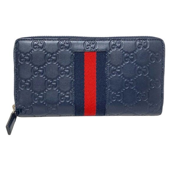 GUCCI Guccissima Dark Navy Red Leather Long Wallet bran-430-090625 - Picture 1 of 8